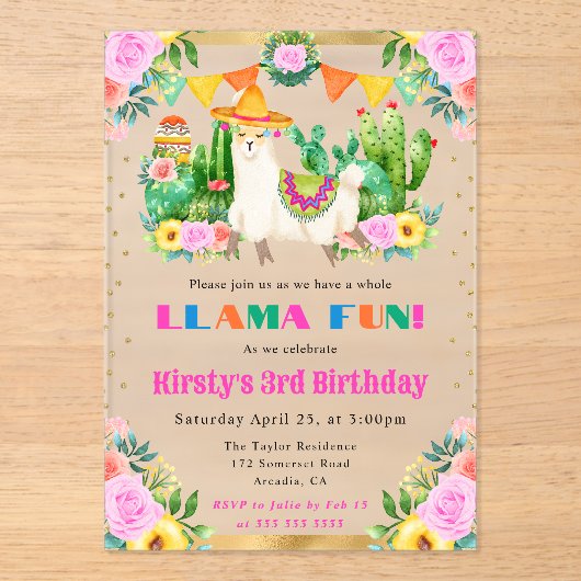 ウォーターカラーサマーフローララマス子供の誕生日 アクリル招待状 (正面)