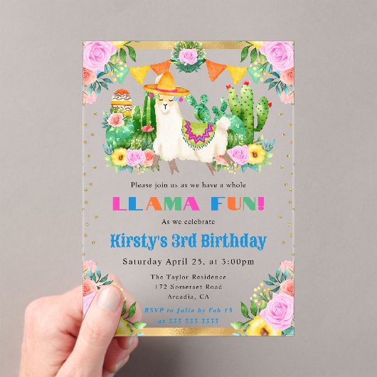 ウォーターカラーサマーフローララマス子供の誕生日 アクリル招待状 (インサイチュ (ポータブル))