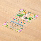 ウォーターカラーサマーフローララマス子供の誕生日 アクリル招待状 (レイダウン)