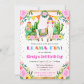 ウォーターカラーサマーフローララマ子供の誕生日 招待状 (正面)