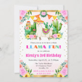ウォーターカラーサマーフローララマ子供の誕生日 招待状 (正面)