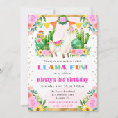 ウォーターカラーサマーフローララマ子供の誕生日 招待状 (正面)