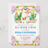 ウォーターカラーサマーフローララマ子供の誕生日 招待状 (正面)