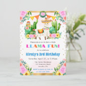 ウォーターカラーサマーフローララマ子供の誕生日 招待状 (スタンド正面)