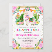 ウォーターカラーサマーフローララマ子供の誕生日 招待状 (正面)