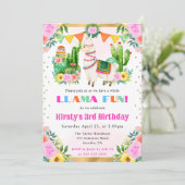 ウォーターカラーサマーフローララマ子供の誕生日 招待状 (スタンド正面)