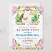 ウォーターカラーサマーフローララマ子供の誕生日 招待状 (正面)