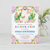 ウォーターカラーサマーフローララマ子供の誕生日 招待状 (スタンド正面)