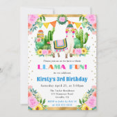 ウォーターカラーサマーフローララマ子供の誕生日 招待状 (正面)