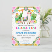 ウォーターカラーサマーフローララマ子供の誕生日 招待状 (スタンド正面)