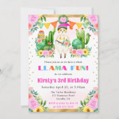ウォーターカラーサマーフローララマ子供の誕生日 招待状 (正面)