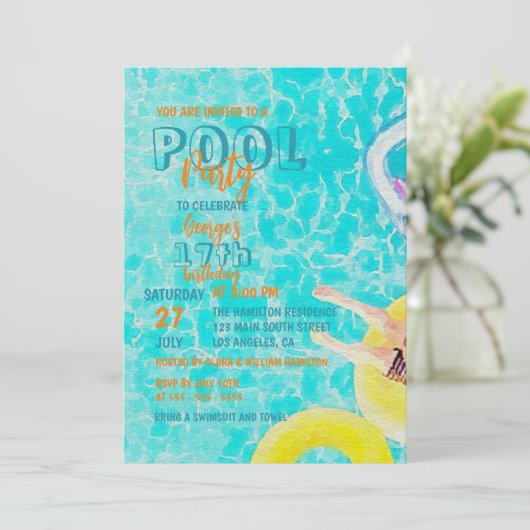 ウォーターカラーサマープールパーティー誕生祝い 招待状 (スタンド正面)