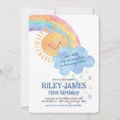 ウォーターカラーサンシャインアンドレインボー誕生日 招待状 (正面)