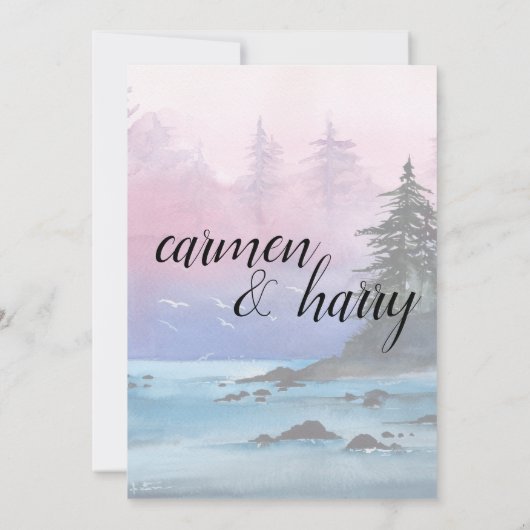 ウォーターカラーサンセットレイク結婚式招待状 招待状