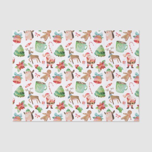ウォーターカラーサンタクリスマスティッシュペーパー 薄葉紙 (正面)