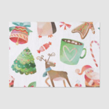 ウォーターカラーサンタクリスマスティッシュペーパー