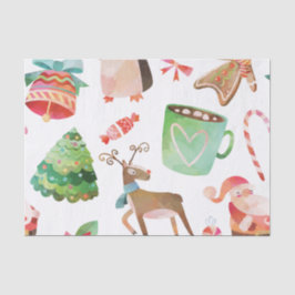 ウォーターカラーサンタクリスマスティッシュペーパー 薄葉紙