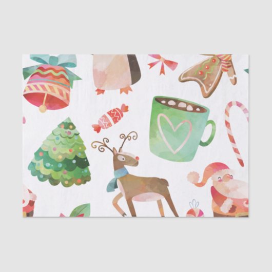 ウォーターカラーサンタクリスマスティッシュペーパー 薄葉紙 (正面)