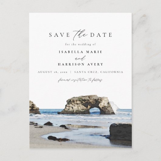 ウォーターカラーサンタクルーズカリフォルニアビーチ絵を描ズ ポストカード (正面)