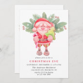 ウォーターカラーサンタクロスクリスマスイブホリデーパーティー 招待状 (正面/裏面)