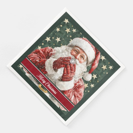 ウォーターカラーサンタクロースフェスティバルホリデーナプキンス (コーナー)