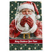 ウォーターカラーサンタクロースホリデイ抱き枕カスタム ミディアムペーパーバッグ (正面)