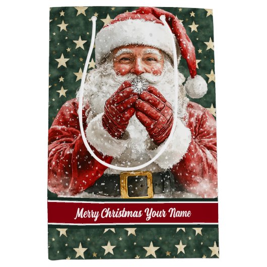 ウォーターカラーサンタクロースホリデイ抱き枕カスタム ミディアムペーパーバッグ (正面)