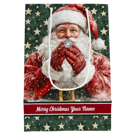 ウォーターカラーサンタクロースホリデイ抱き枕カスタム ミディアムペーパーバッグ (裏面)