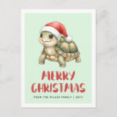 ウォーターカラーサンタ帽のカメのクリスマスグッズ シーズンポストカード (正面)