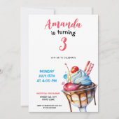 ウォーターカラーサンデアイスクリーム誕生日 招待状 (正面)