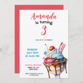 ウォーターカラーサンデアイスクリーム誕生日 招待状 (正面/裏面)