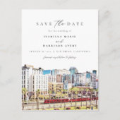 ウォーターカラーサンディエゴカリフォルニアスカイラインビーチ ポストカード (正面)