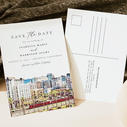 ウォーターカラーサンディエゴカリフォルニアスカイラインビーチ ポストカード