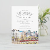 ウォーターカラーサンディエゴカリフォルニアスカイライン誕生日 招待状 (スタンド正面)