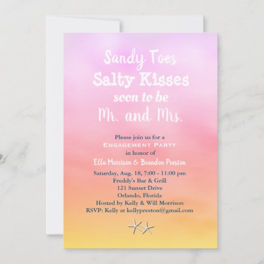 ウォーターカラーサンディトゥーズ婚約パーティサンセット 招待状 (正面)