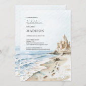 ウォーターカラーサンドキャッスルビーチブライダルシャワー 招待状 (正面/裏面)