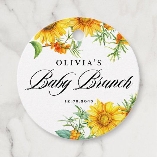 ウォーターカラーサンフラワーアンドシーバクソーンベビーブランチ フェイバータグ (正面)