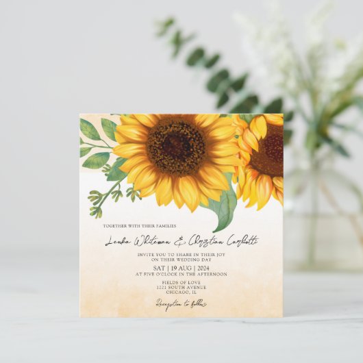 ウォーターカラーサンフラワースクエア結婚式招待状 (スタンド正面)