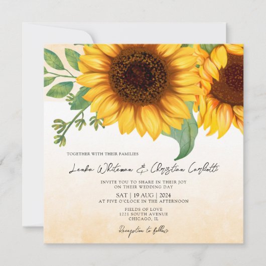 ウォーターカラーサンフラワースクエア結婚式招待状 (正面)