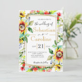 ウォーターカラーサンフラワーズゴールデン結婚式招待状 (スタンド正面)