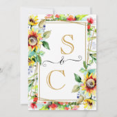 ウォーターカラーサンフラワーズゴールデン結婚式招待状 (裏面)