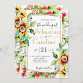 ウォーターカラーサンフラワーズゴールデン結婚式招待状 (正面/裏面)