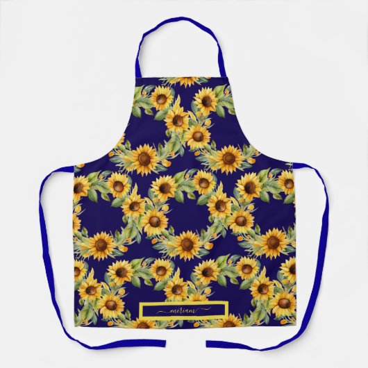 ウォーターカラーサンフラワーズファンゴッホスタイル エプロン (正面)