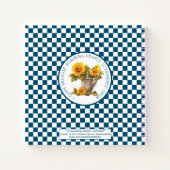 ウォーターカラーサンフラワーズブルー市松模様にレシピ ノートブック (裏面)