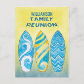 ウォーターカラーサーフボードファミリー懇親会ビーチピクニック ポストカード (正面)