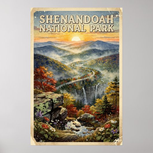 ウォーターカラーシェナンドー国立公園レトロ ポスター (正面)