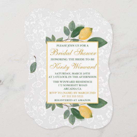 ウォーターカラーシシリアレモンズブライダルシャワー 招待状 (正面/裏面)