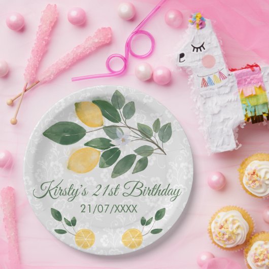 ウォーターカラーシシリアレモンズ誕生日 ペーパープレート (パーティー)