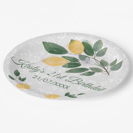 ウォーターカラーシシリアレモンズ誕生日 ペーパープレート (アングル)