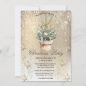 ウォーターカラーシックパインツリースノーフレーク金ゴールド 招待状 (正面)